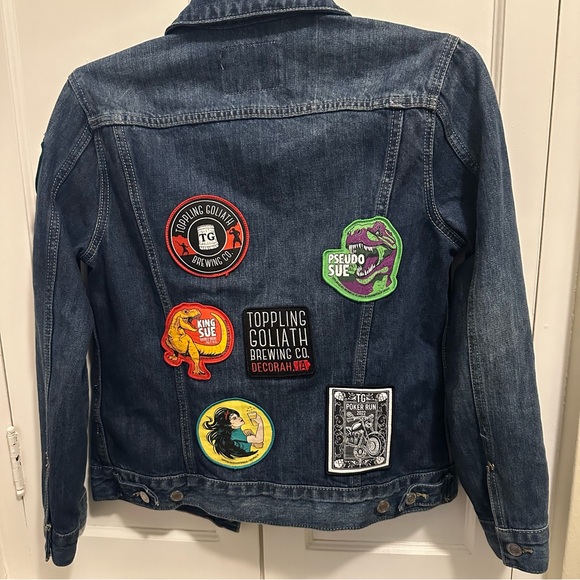 Lucky Brand 'Tomboy Trucker' Jean Jacket Customized with Patches Size: Small - Picture 1 of 8